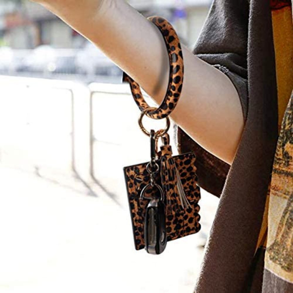 Leopard Bracelet Keychain Card Holder Leather - Picture 3 of 8